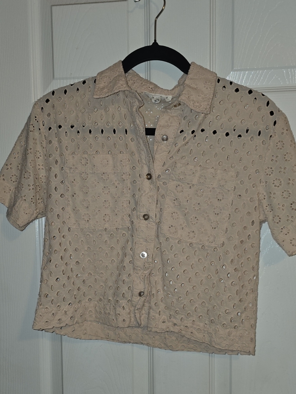 Marled‎ Cream Eyelet Button-Front Crop Top